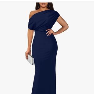 Chic One-Shoulder Navy Dress